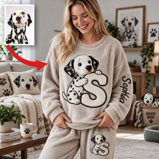 Personalisierte schwarze und weiße gefleckte Dalmatiner Fleece Lounge-Set für Hundeliebhaber