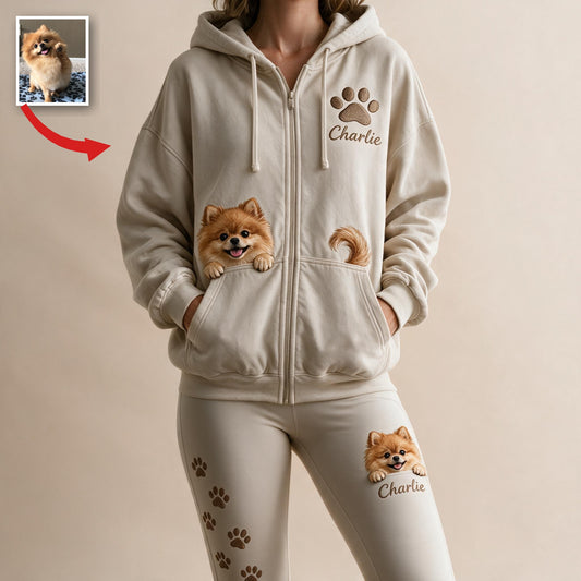 Ensemble de Loungewear Personnalisé en Sweat à Capuche et Leggings Pomeranian