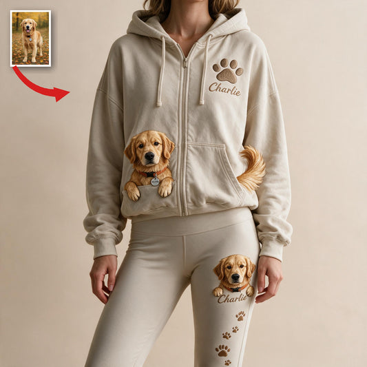 Ensemble de Loungewear Personnalisé pour Adultes en Sweat à Capuche et Leggings Golden Retriever