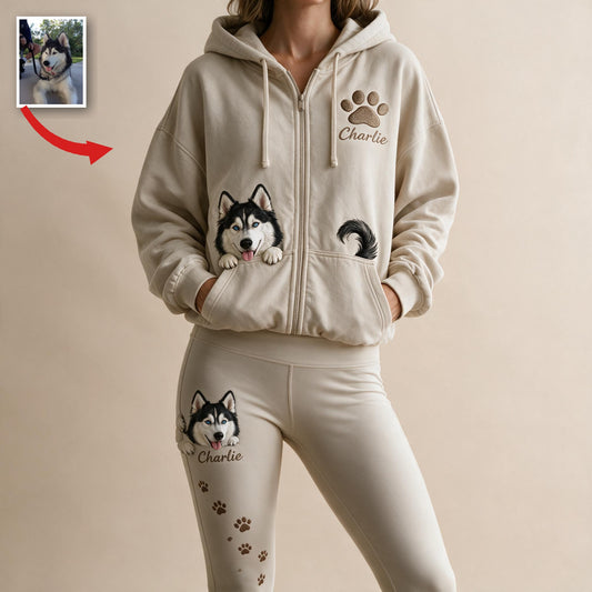Ensemble de Loungewear Personnalisé Sweat à Capuche & Leggings Husky Sibérien