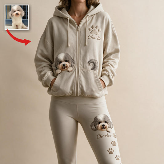 Sweat à Capuche Zippé Personnalisé pour Adultes & Leggings Set pour Propriétaires de Chiens