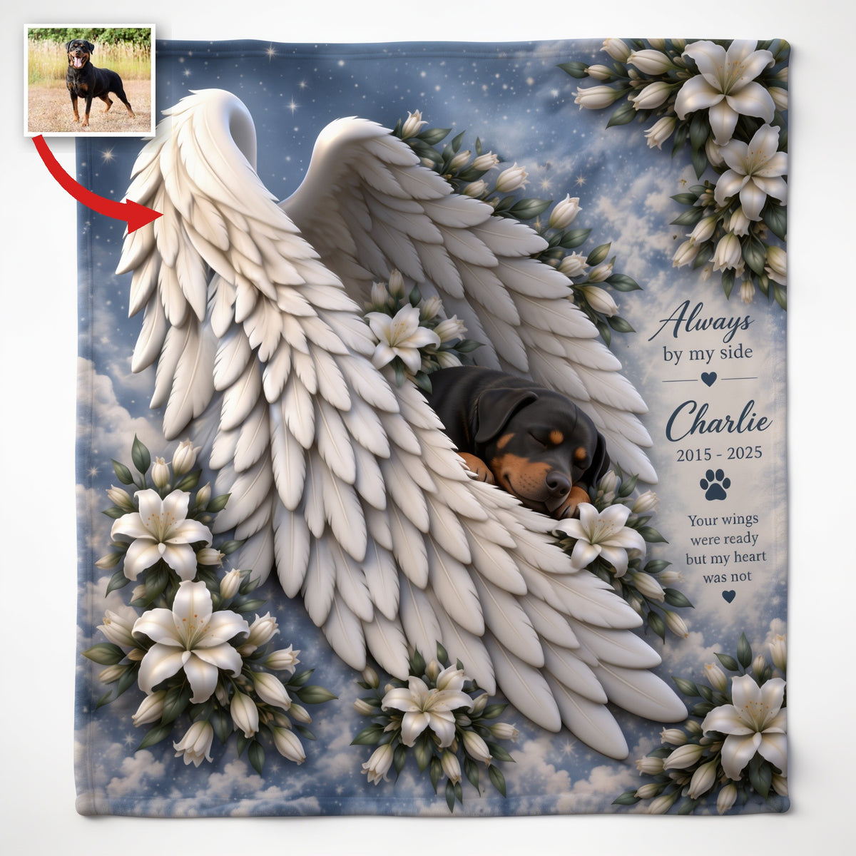 Personalized Black and Tan Rottweiler Memorial Wearable Blanket Pet Keepsake