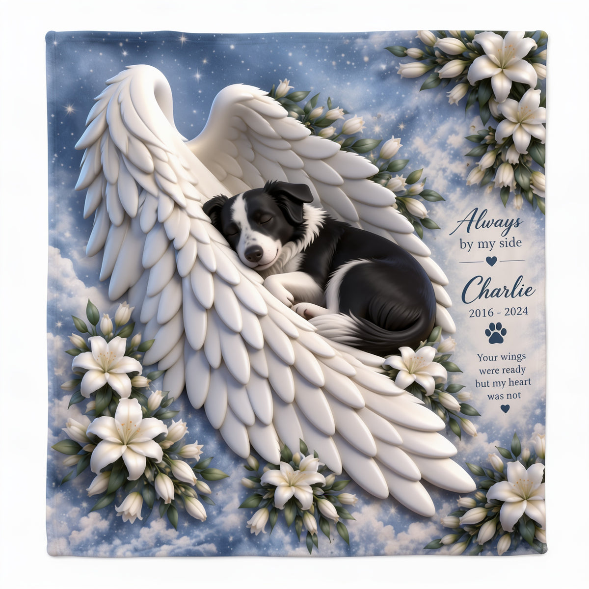 Personalized Black and White Border Collie Memorial Wearable Blanket
