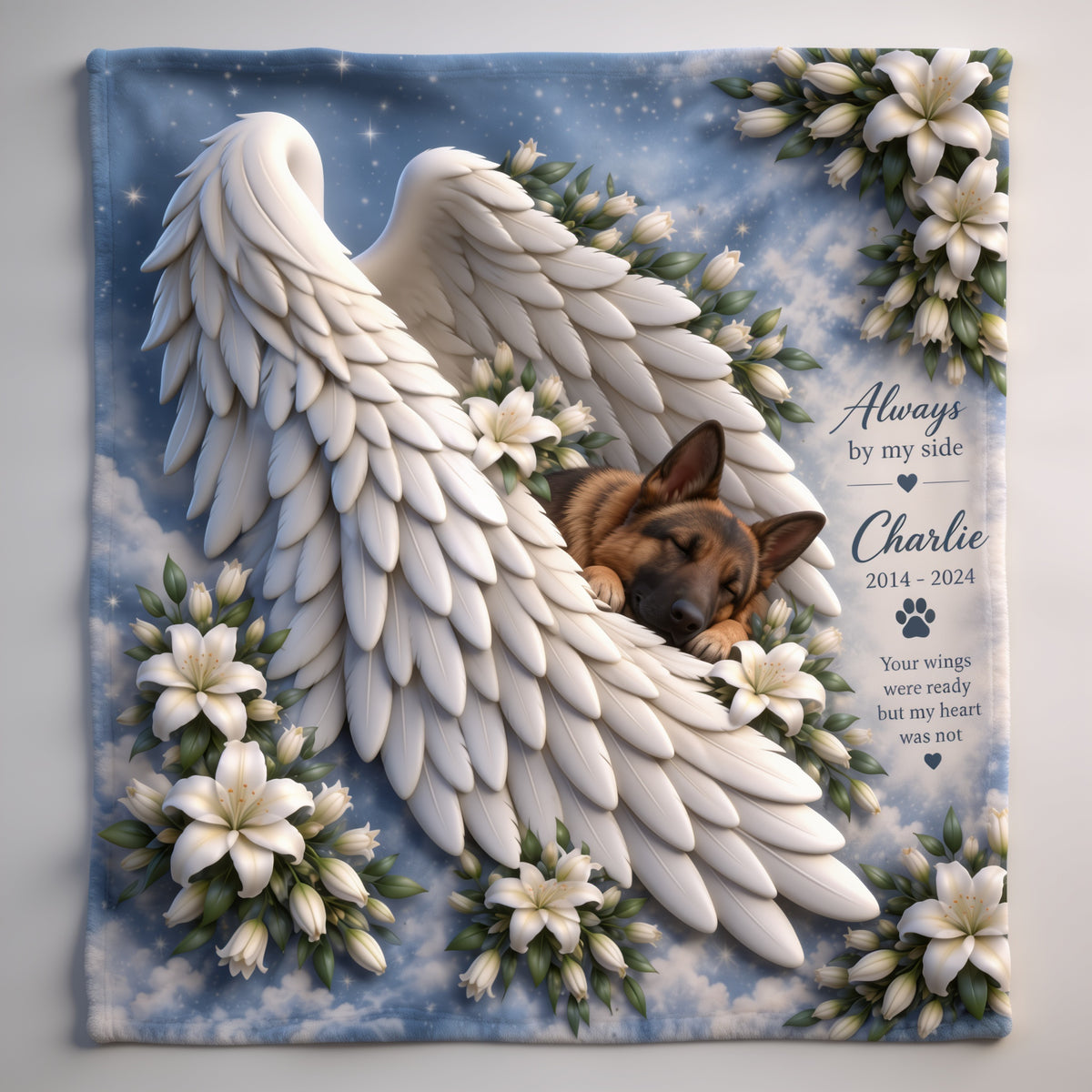 Personalized 2014-2024 Adult Black and Tan German Shepherd Memorial Wearable Blanket