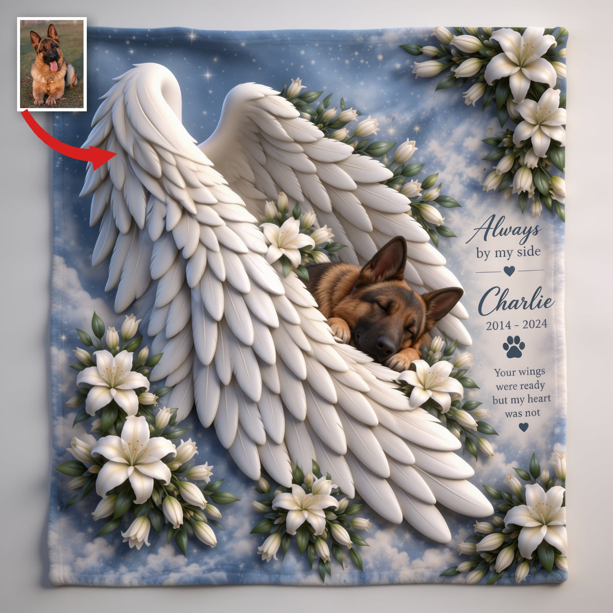 Personalized 2014-2024 Adult Black and Tan German Shepherd Memorial Wearable Blanket