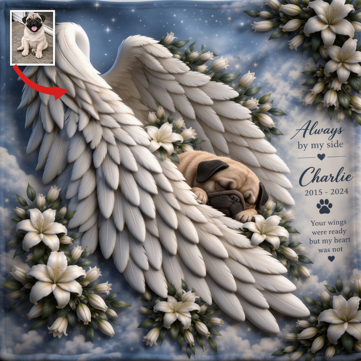Personalized Fawn Pug Memorial Wearable Blanket 2015-2024 Pet Loss Gift