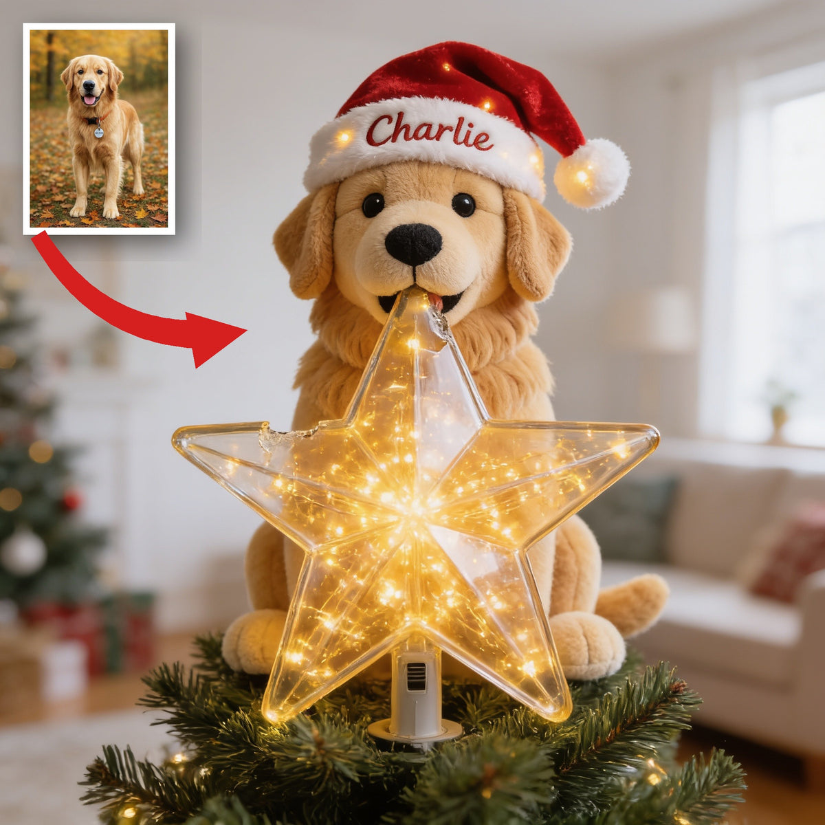 Personalized Christmas Adult Golden Retriever LED Light Tree Topper Dog Lover Gift