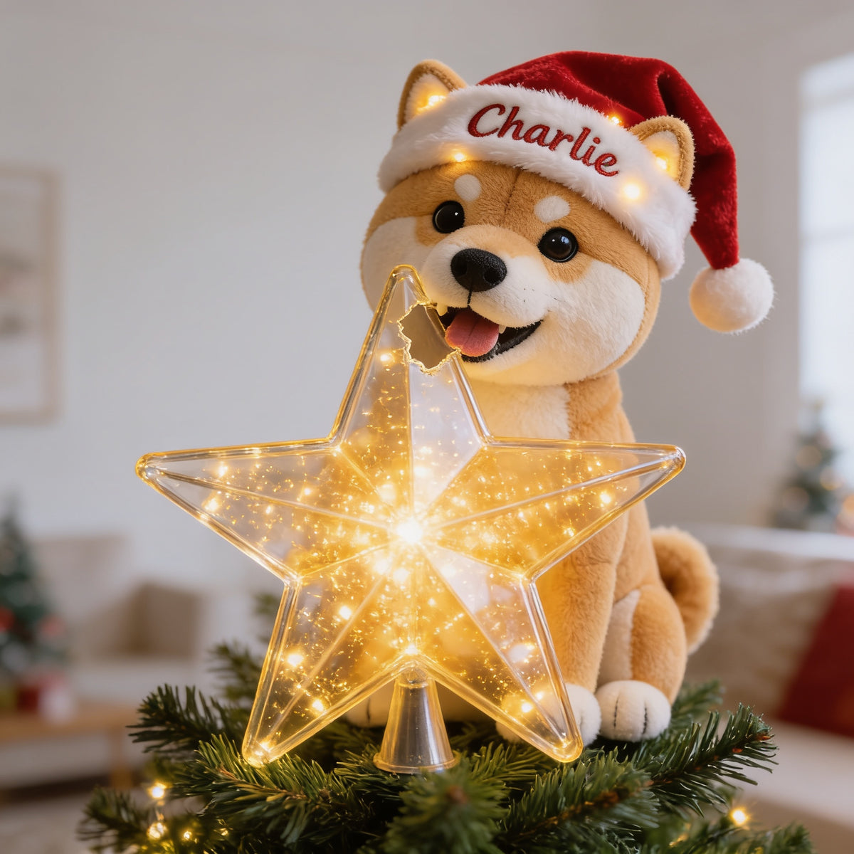 Personalized Christmas Tan and White Shiba Inu LED Light Tree Topper Dog Lover Gift