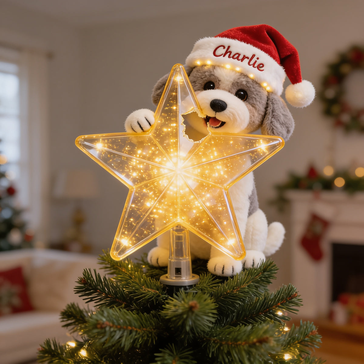 Personalized Christmas Curly Fur Poodle LED Light Tree Topper Dog Lover Gift