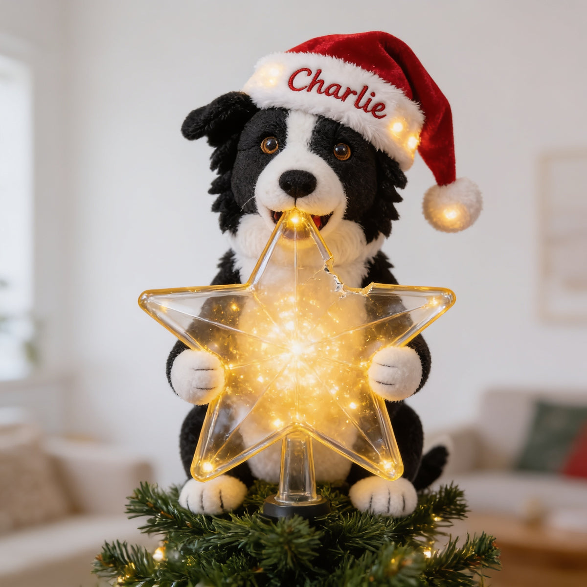 Personalized Christmas Border Collie LED Light Tree Topper Dog Lover Gift