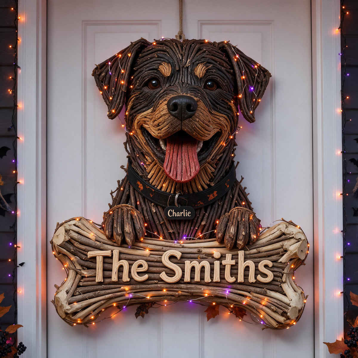 Personalisierte Halloween Schwarz und Braun Rottweiler LED Licht Acrylschild