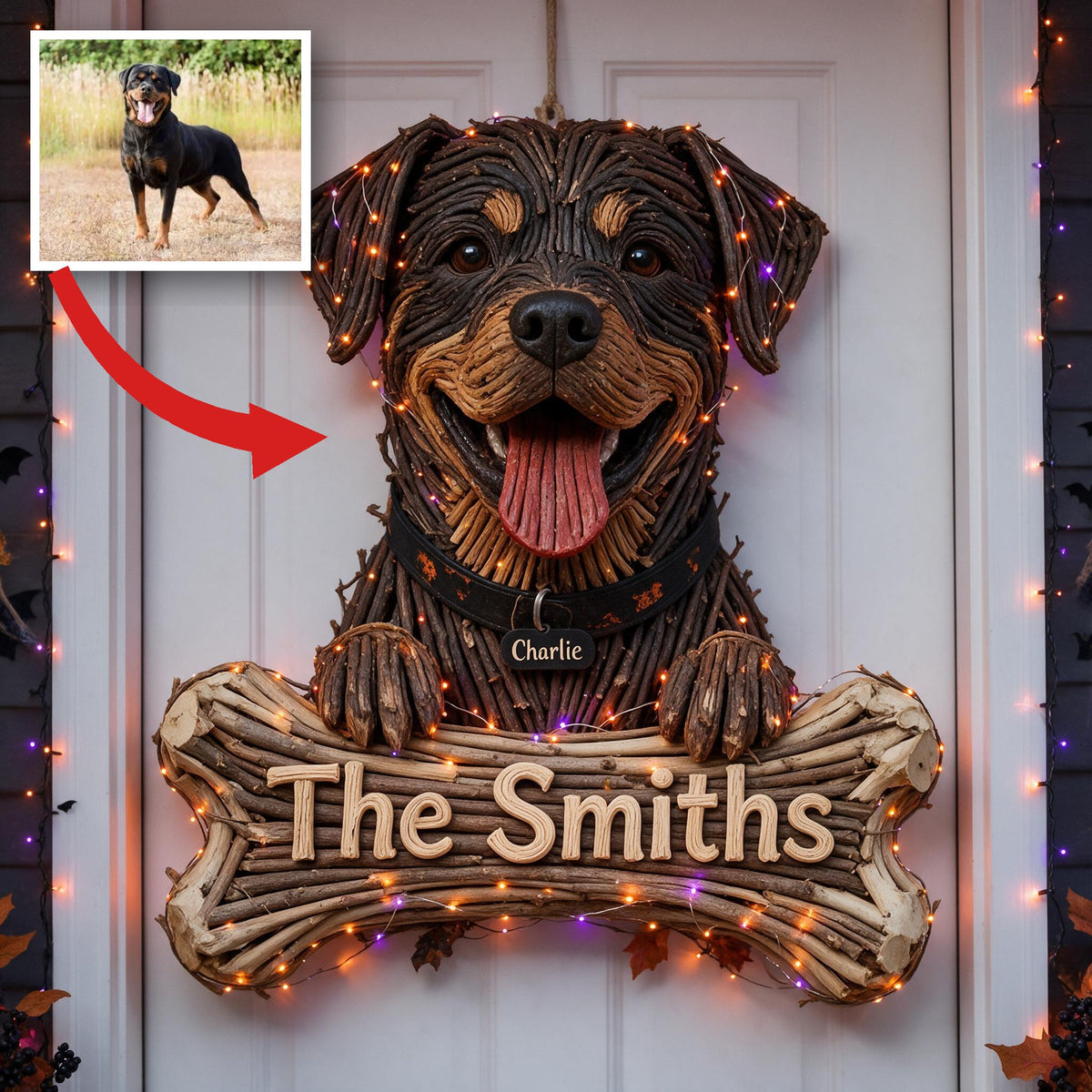 Personalisierte Halloween Schwarz und Braun Rottweiler LED Licht Acrylschild