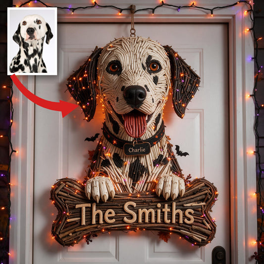 Personalized Halloween Black and White Spotted Dalmatian LED Acrylic Sign