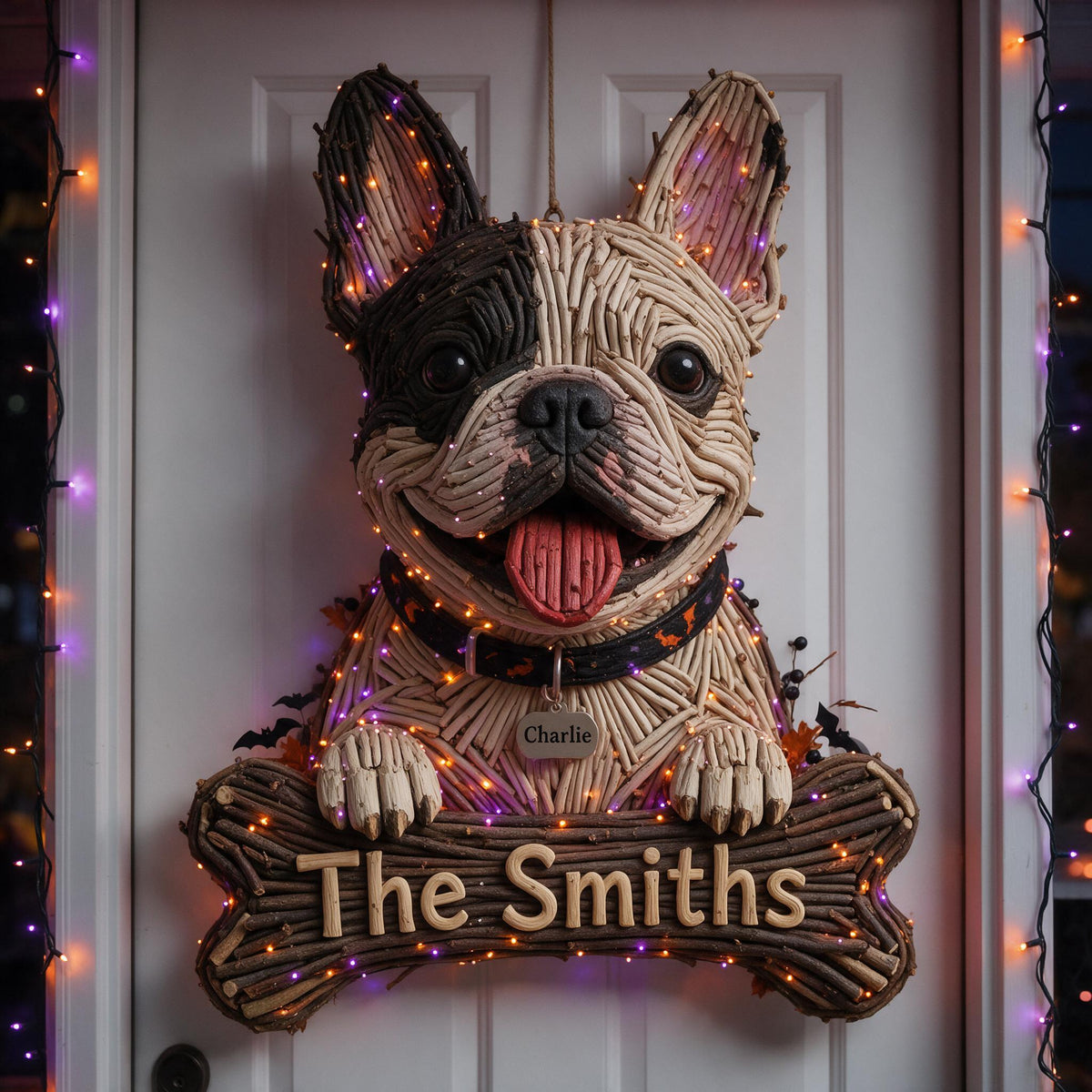 Personalisierte Halloween Schwarz-Weiß Französische Bulldogge LED Licht Acrylschild
