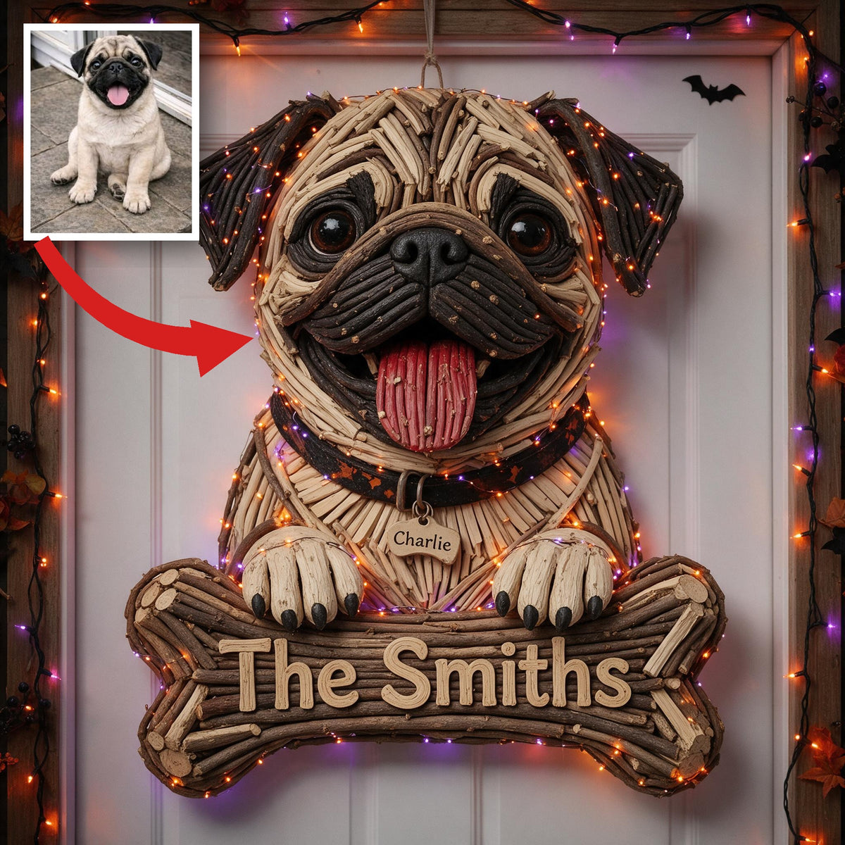 Personalized Halloween Fawn Pug LED Light Acrylic Sign