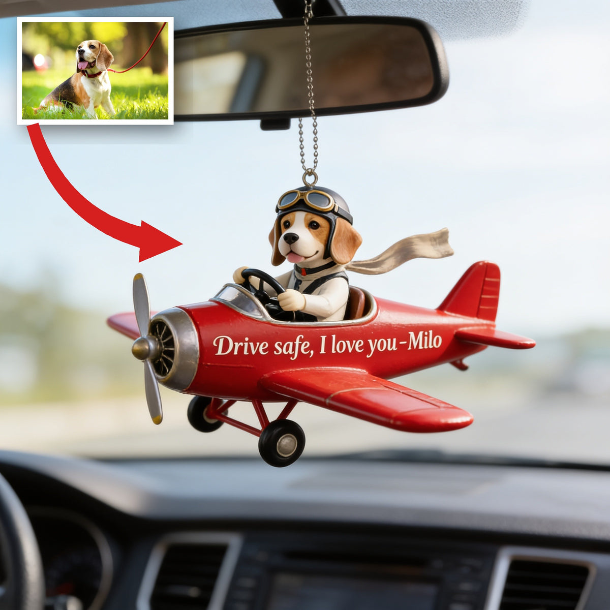 Custom Photo Tricolor Adult Beagle Car Ornament, Dog Lover Gift