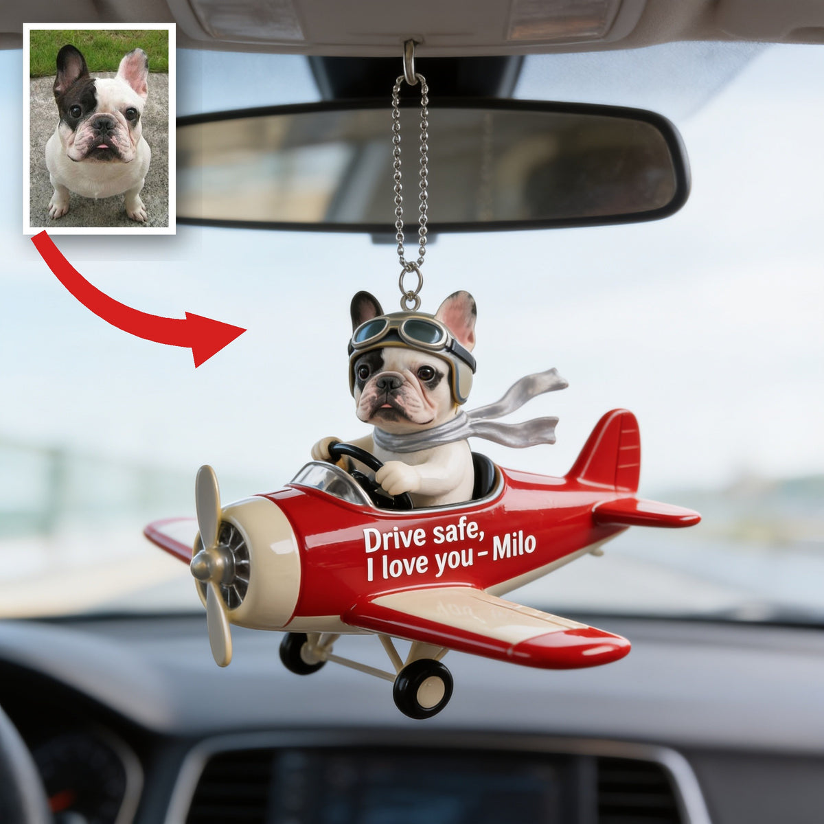 Custom Photo Black and White French Bulldog Car Ornament Dog Lover Gift