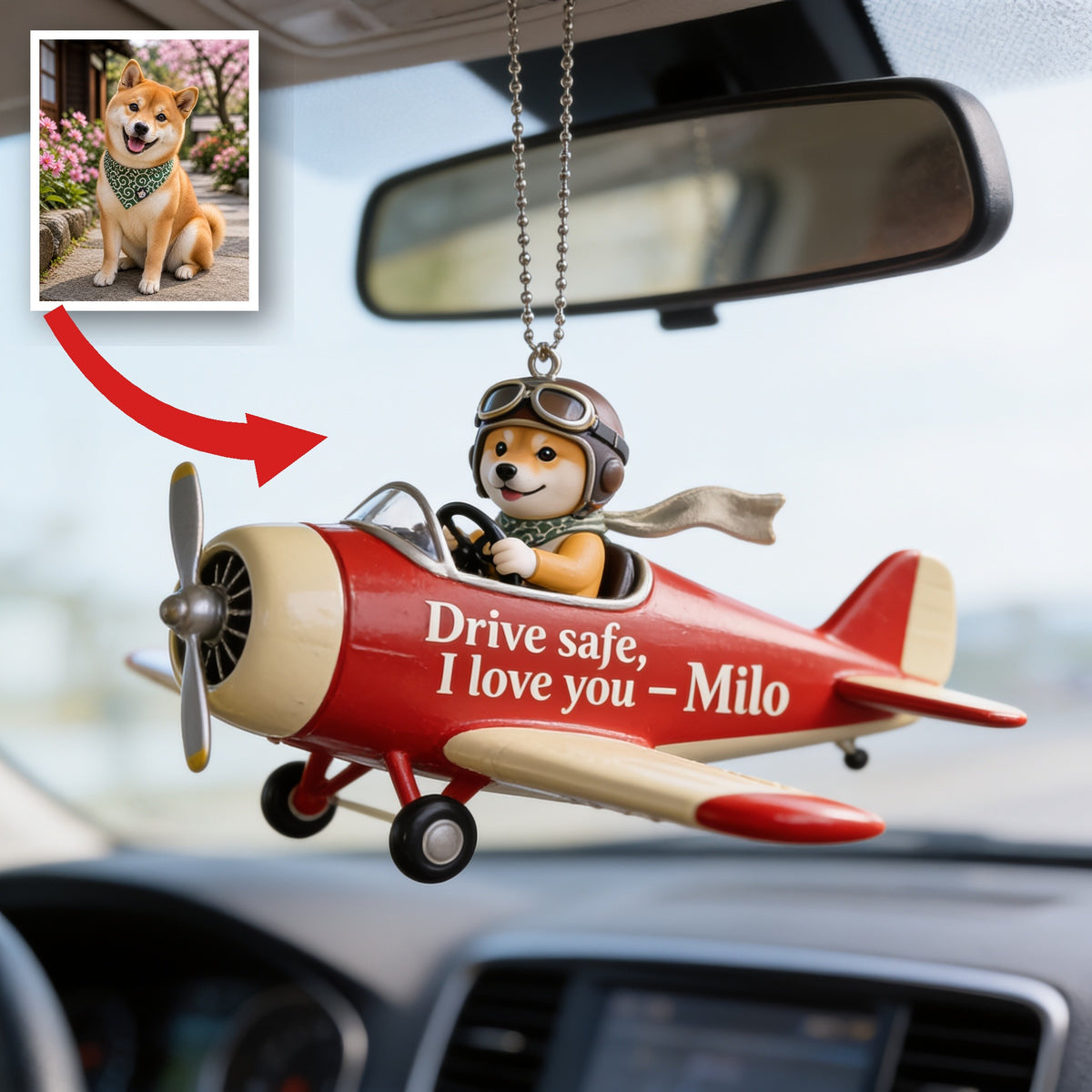 Custom Photo Tan & White Adult Shiba Inu Car Ornament Dog Lover Gift