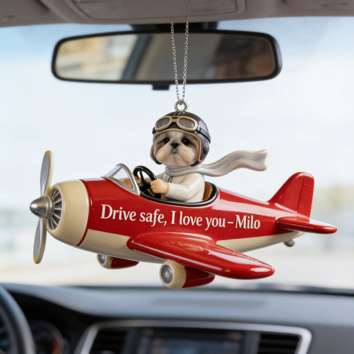 Custom Photo Fluffy Shih Tzu Pilot Car Ornament Pet Lover Gift