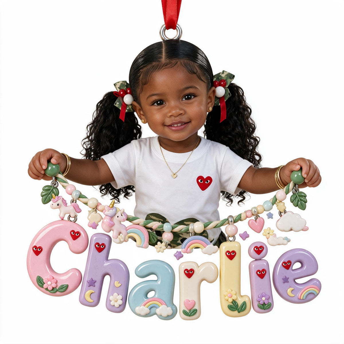 Personalized Black Little Girl Custom Name Acrylic Ornament Gift for Kids