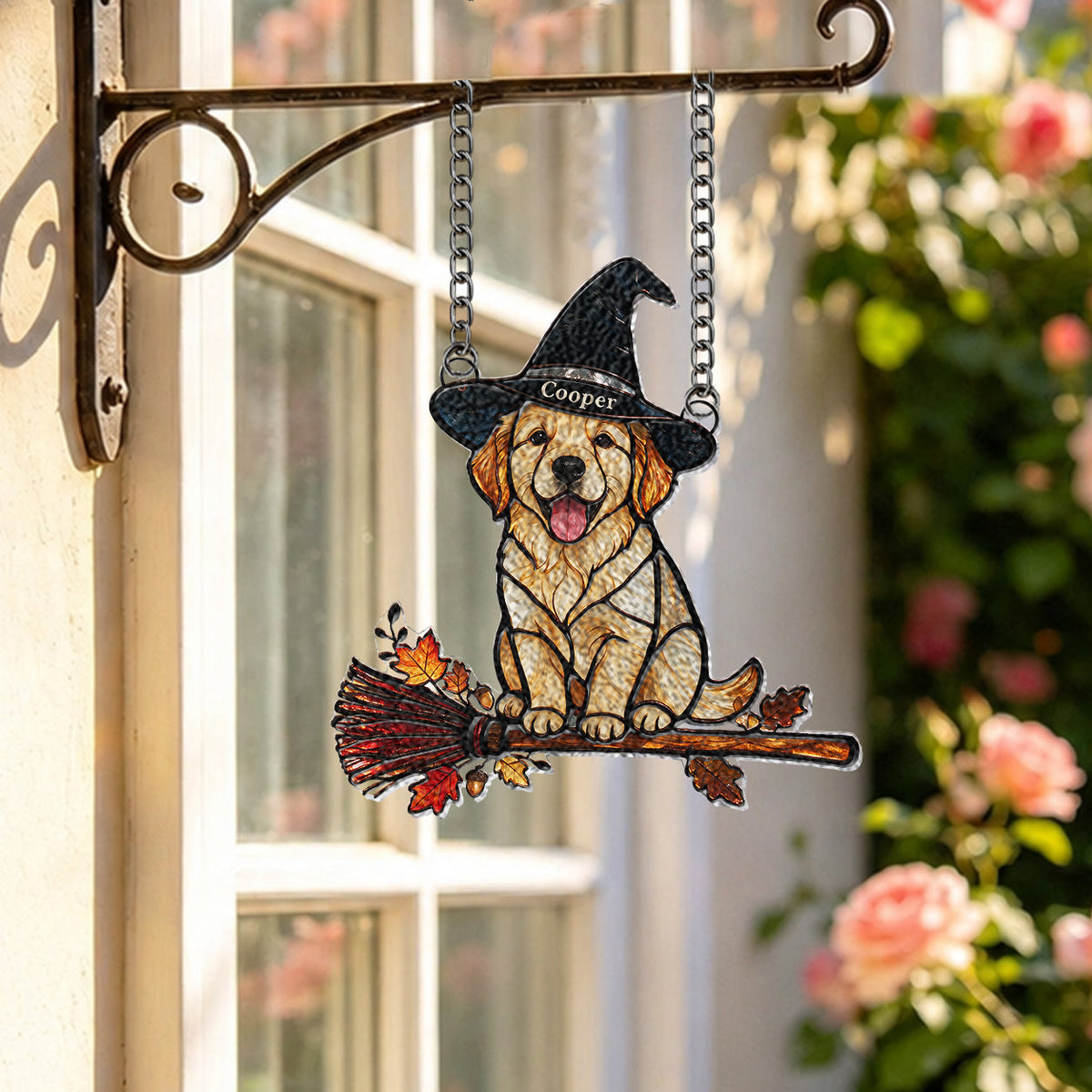 Personalized Halloween Fluffy Golden Pomeranian 3D Glass Suncatcher Dog Lover Gift