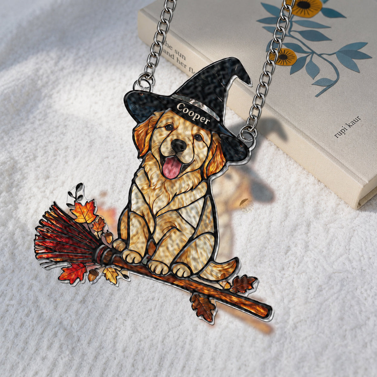 Personalized Halloween Fluffy Golden Pomeranian 3D Glass Suncatcher Dog Lover Gift