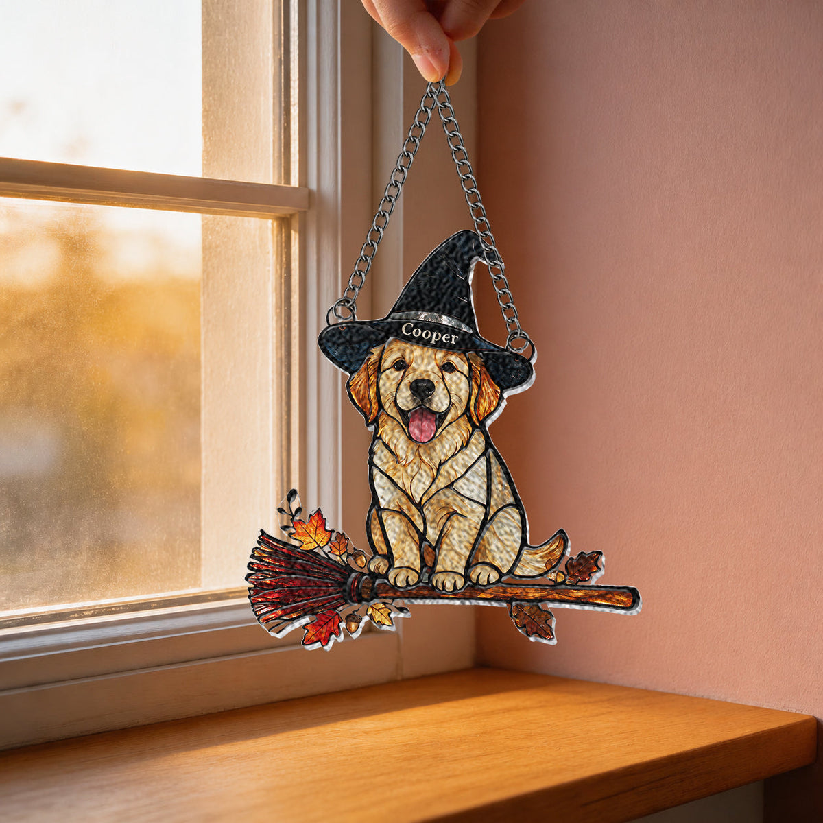 Personalized Halloween Black and Tan Adult German Shepherd 3D Glass Suncatcher Decor Gift