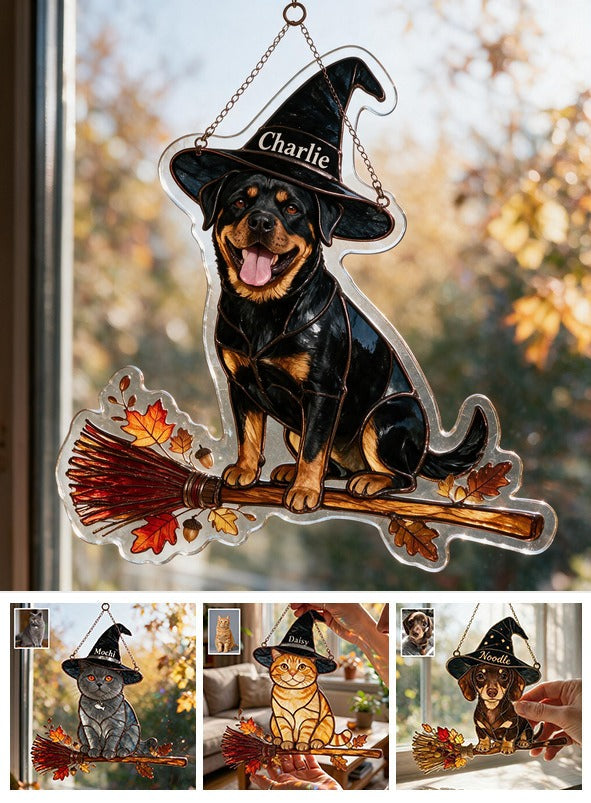 Personalized Halloween Black and Tan Rottweiler 3D Glass Suncatcher