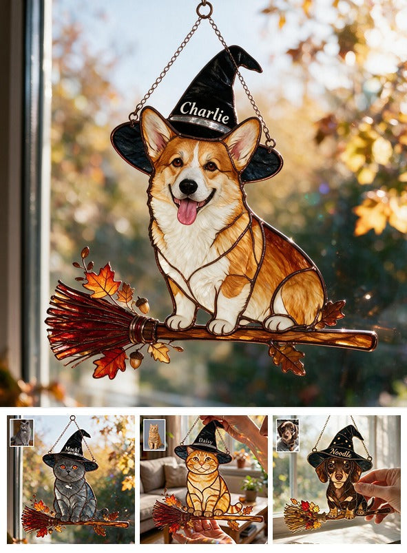 Personalized Halloween Tan and White Pembroke Welsh Corgi 3D Printed Glass Suncatcher