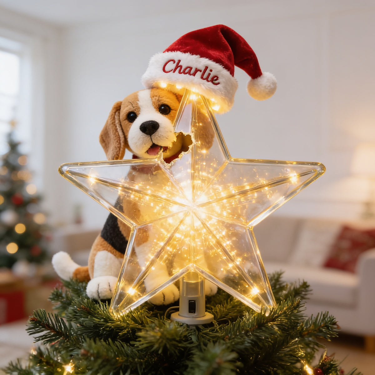 Personalized Christmas Tricolor Adult Beagle LED Light Tree Topper Dog Lover Gift