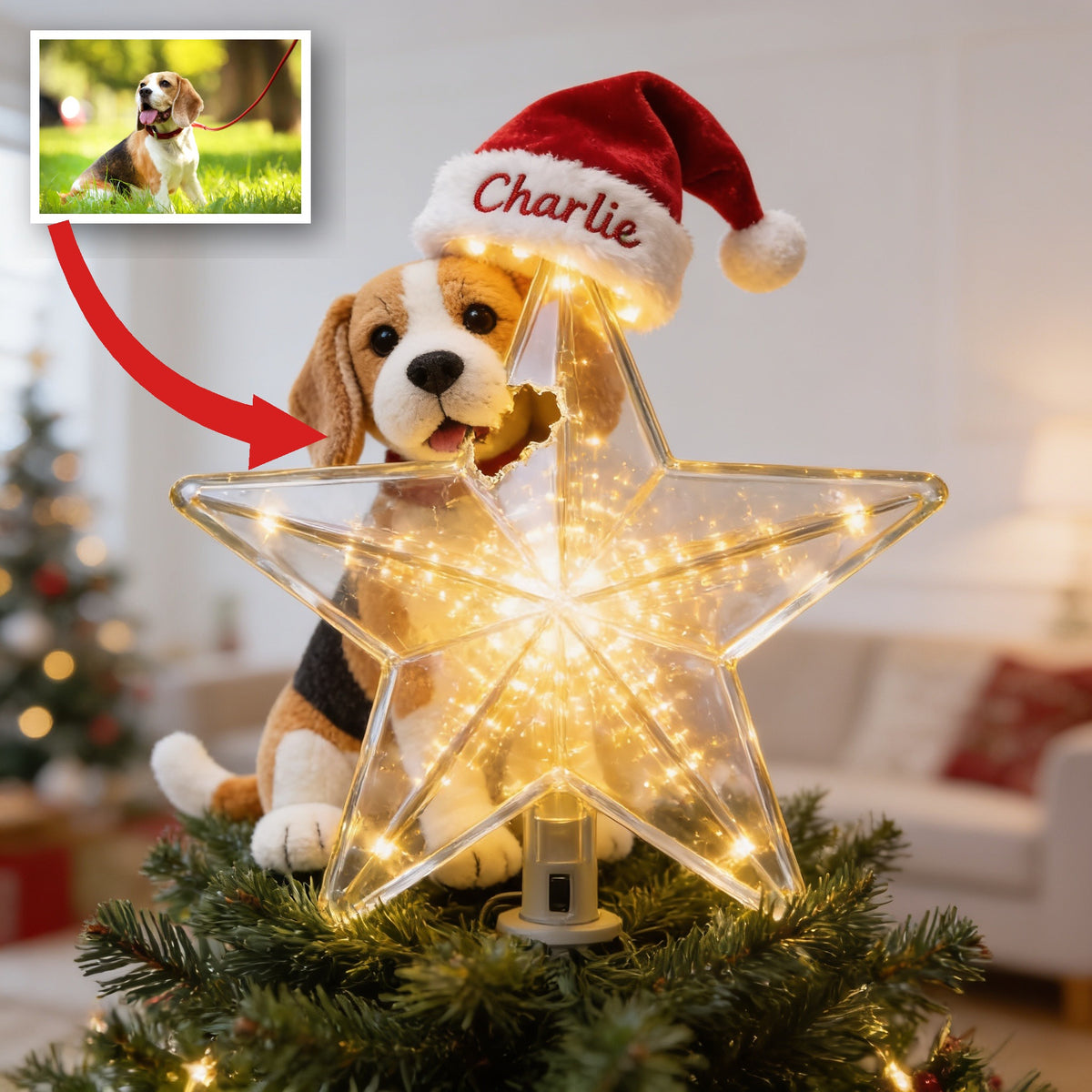 Personalized Christmas Tricolor Adult Beagle LED Light Tree Topper Dog Lover Gift