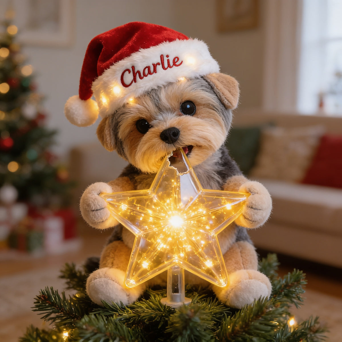Personalized Christmas Yorkshire Terrier LED Light Tree Topper Dog Lover Gift