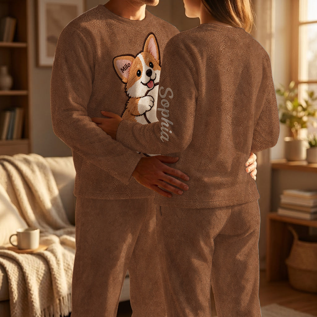 Personalized Tricolor Beagle Fleece Lounge Set Cozy Dog Owner Loungewear
