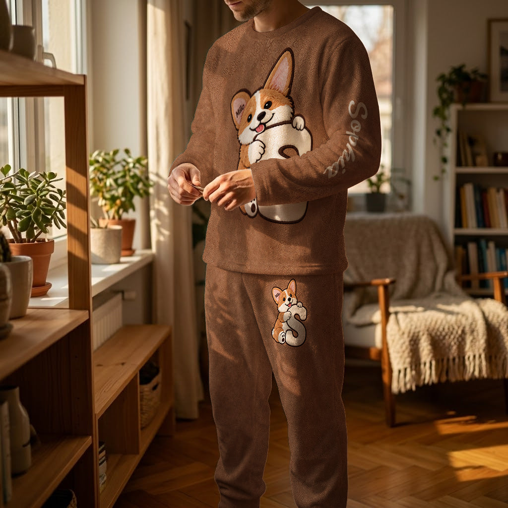 Personalized Fawn Pug Puppy Fleece Lounge Set Dog Owner Loungewear Gift