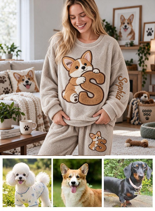 Personalized Tan and White Pembroke Welsh Corgi Fleece Lounge Set Dog Lover Gift