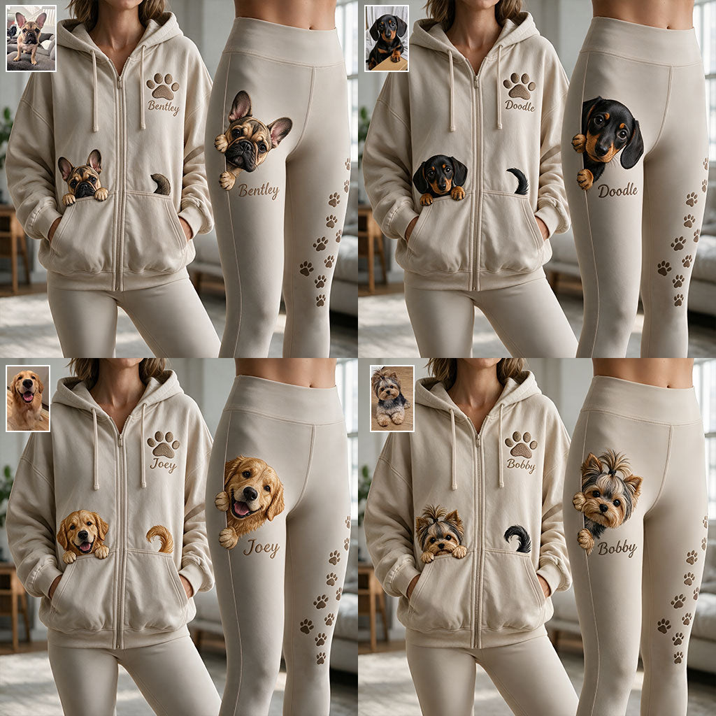 Personalized Black and White Spotted Dalmatian Zip Hoodie & Leggings Loungewear Set