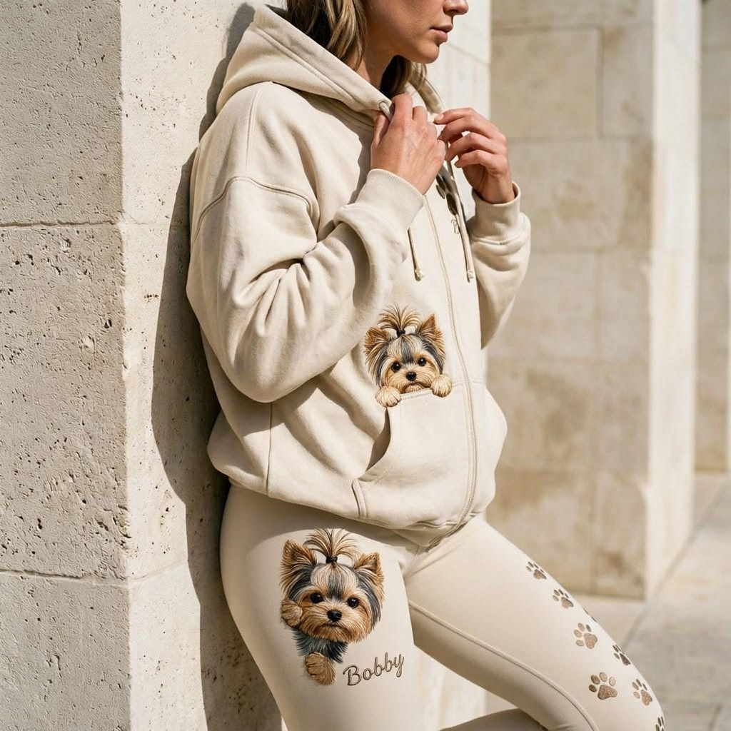 Personalized Black and White French Bulldog Zip Hoodie & Leggings Loungewear Set