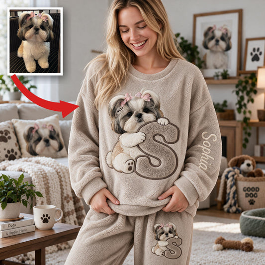 Personalisierte Flauschige Shih Tzu Fleece Lounge Set für Hundeliebhaber