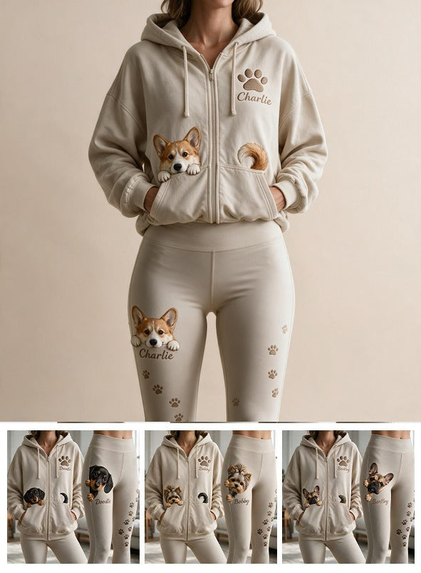 Personalized Tan & White Pembroke Welsh Corgi Zip Hoodie & Leggings Set