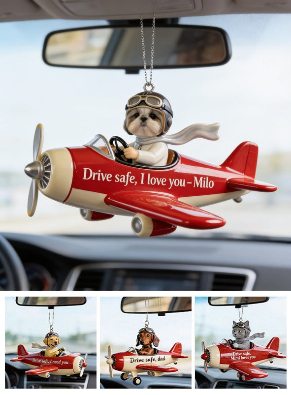 Custom Photo Fluffy Shih Tzu Pilot Car Ornament Pet Lover Gift