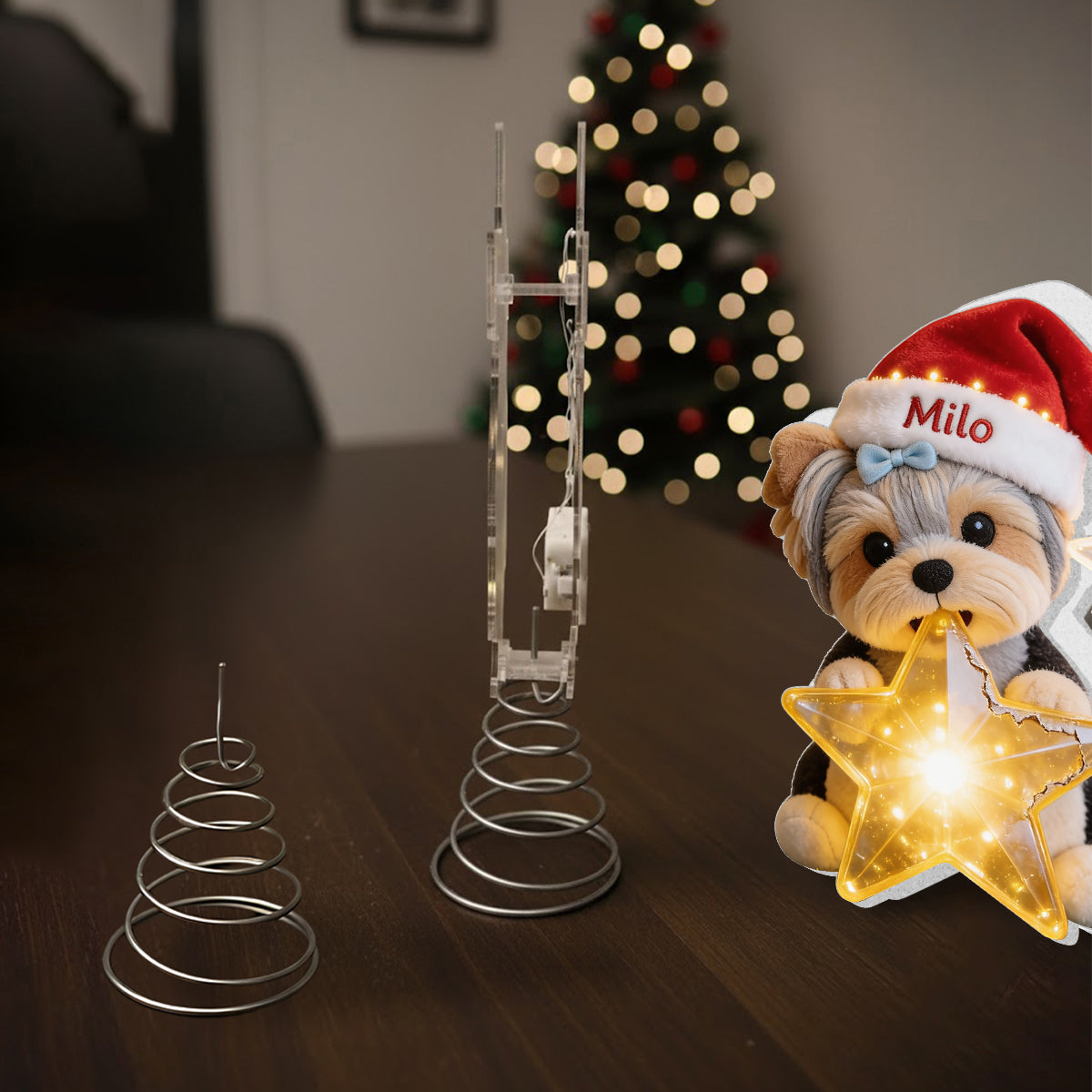 Personalized Christmas Black and Tan German Shepherd LED Tree Topper
