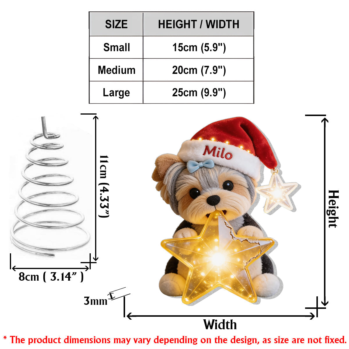 Personalized Christmas Black and White Spotted Dalmatian LED Tree Topper, Dog Lover Gift