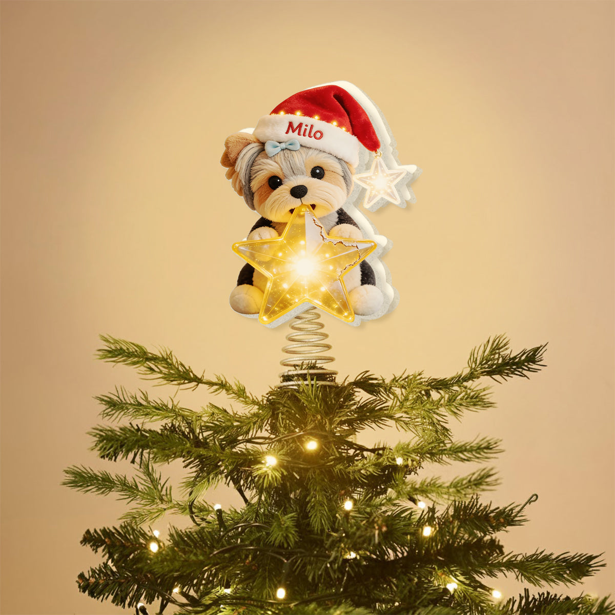 Personalized Christmas Fawn White Chihuahua Puppy LED Light Tree Topper Dog Lover Gift