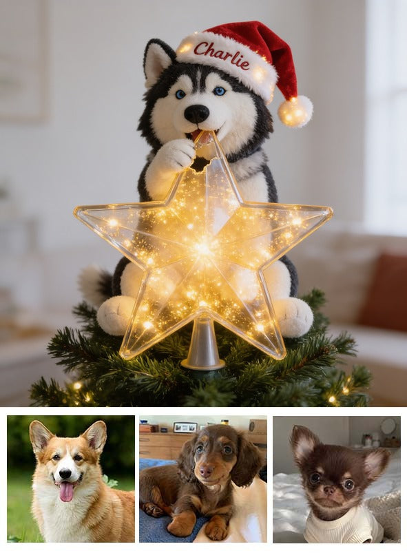 Personalized Christmas Siberian Husky LED Light Tree Topper Pet Lover Gift