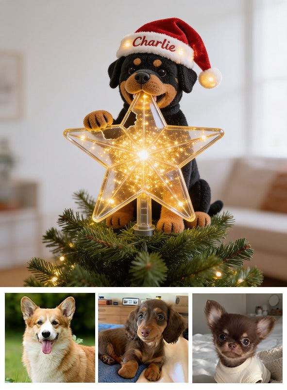 Personalized Christmas Black and Tan Rottweiler LED Light Tree Topper Dog Lover Gift