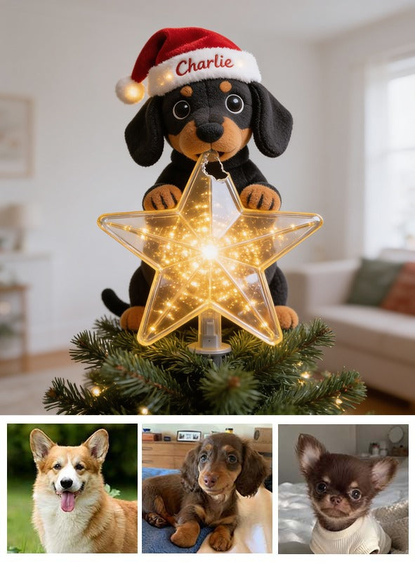 Personalized Christmas Black and Tan Dachshund Puppy LED Light Tree Topper Dog Lover Gift