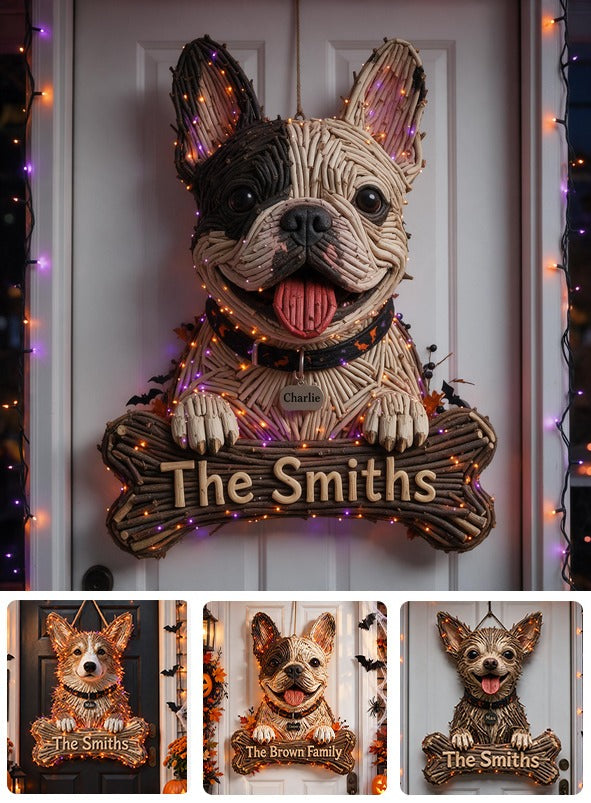 Personalisierte Halloween Schwarz-Weiß Französische Bulldogge LED Licht Acrylschild