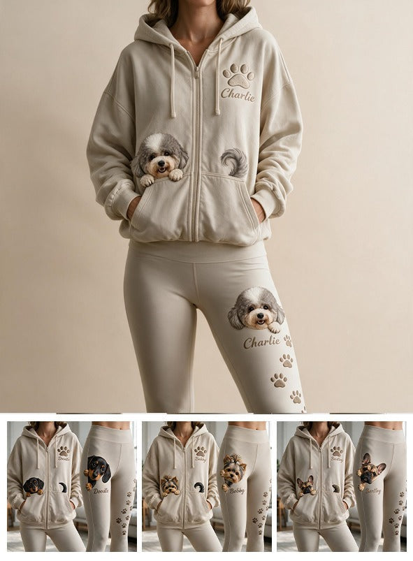 Personalized Adult Curly Coat Poodle Zip Hoodie & Leggings Set Dog Owner Loungewear