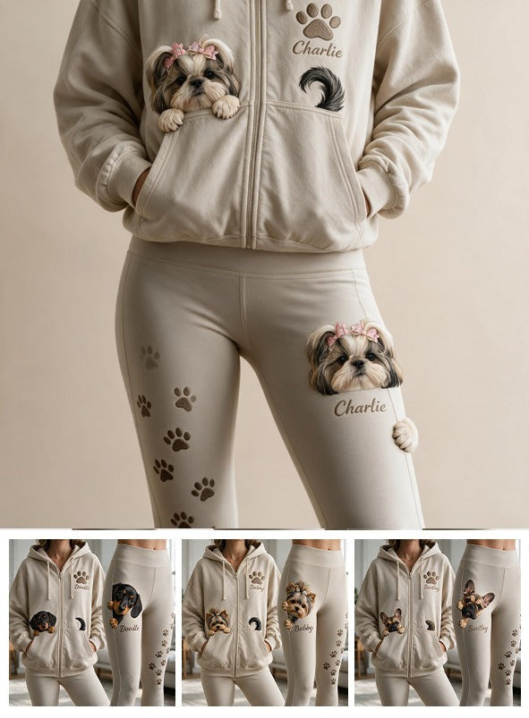 Personalized Fluffy Shih Tzu Zip Hoodie & Leggings Loungewear Set