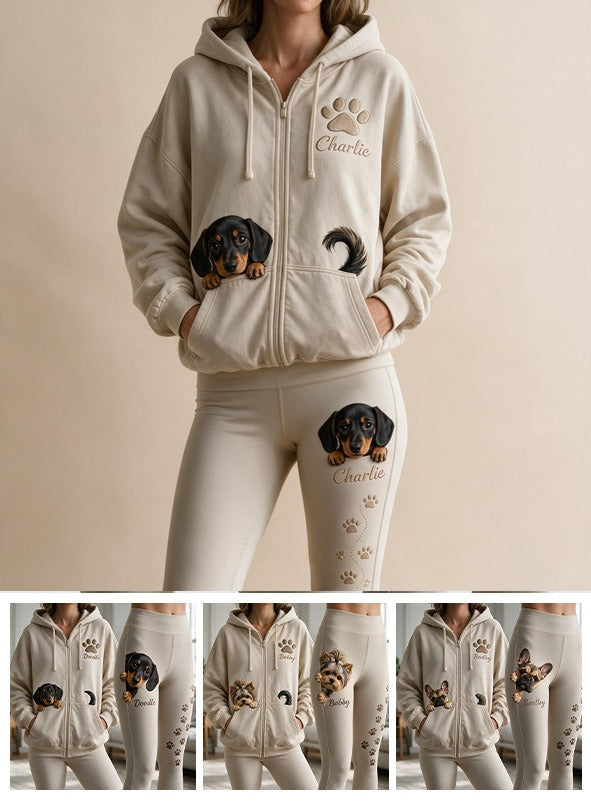 Personalized Black and Tan Dachshund Puppy Zip Hoodie & Leggings Set